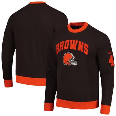 Men's Tommy Hilfiger Brown/Orange Cleveland Browns Reese Raglan Tri-Blend Pullover Sweatshirt