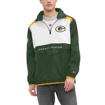 Men's Tommy Hilfiger Green/White Green Bay Packers Carter Half-Zip Hooded Top