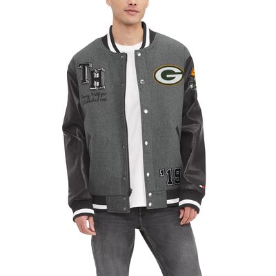 Men's Tommy Hilfiger Heather Gray/Black Green Bay Packers Gunner Full-Zip Varsity Jacket