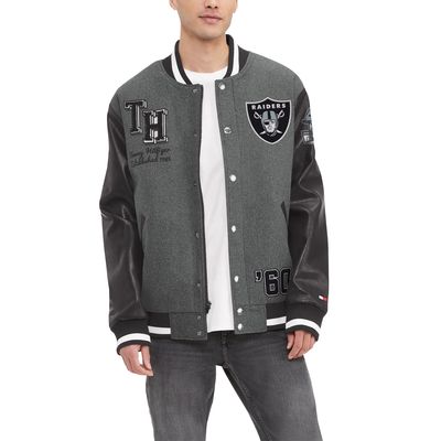 Men's Tommy Hilfiger Heather Gray/Black Las Vegas Raiders Gunner Full-Zip Varsity Jacket