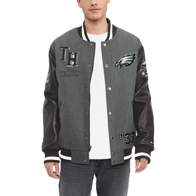Men's Tommy Hilfiger Heather Gray/Black Philadelphia Eagles Gunner Full-Zip Varsity Jacket
