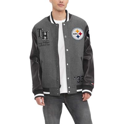 Men's Tommy Hilfiger Heather Gray/Black Pittsburgh Steelers Gunner Full-Zip Varsity Jacket