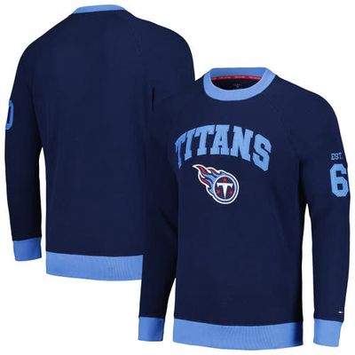 Men's Tommy Hilfiger Navy/Light Blue Tennessee Titans Reese Raglan Tri-Blend Pullover Sweatshirt