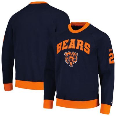 Men's Tommy Hilfiger Navy/Orange Chicago Bears Reese Raglan Tri-Blend Pullover Sweatshirt