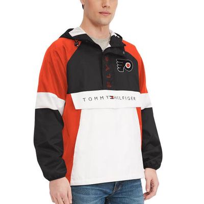 Men's Tommy Hilfiger Orange/White Philadelphia Flyers Raglan Half-Zip Jacket in Black