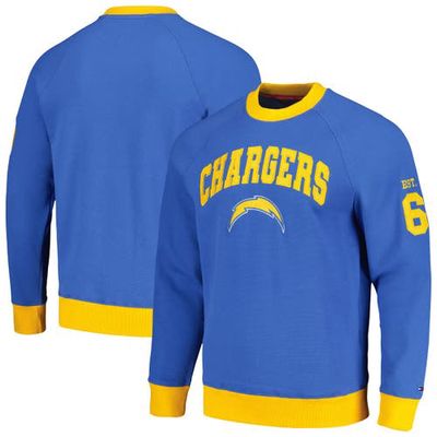 Men's Tommy Hilfiger Powder Blue/Gold Los Angeles Chargers Reese Raglan Tri-Blend Pullover Sweatshirt
