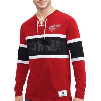 Men's Tommy Hilfiger Red Detroit Red Wings Walter Lace-Up Long Sleeve Top