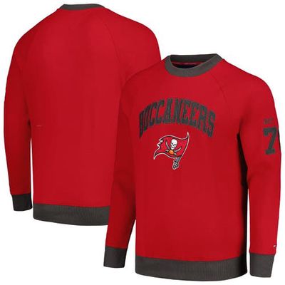 Men's Tommy Hilfiger Red/Pewter Tampa Bay Buccaneers Reese Raglan Tri-Blend Pullover Sweatshirt