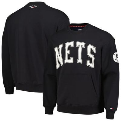 Men's Tommy Jeans Black Brooklyn Nets Henry Pullover Sweatshirt