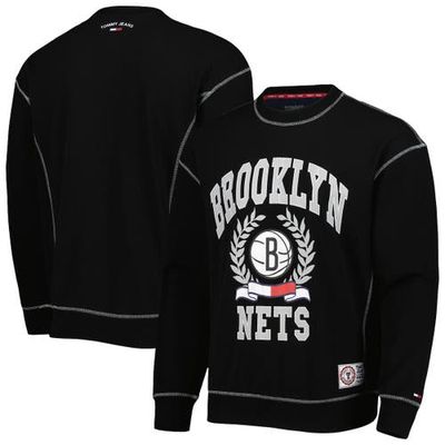 Men's Tommy Jeans Black Brooklyn Nets Peter French Terry Pullover Sweatshirt