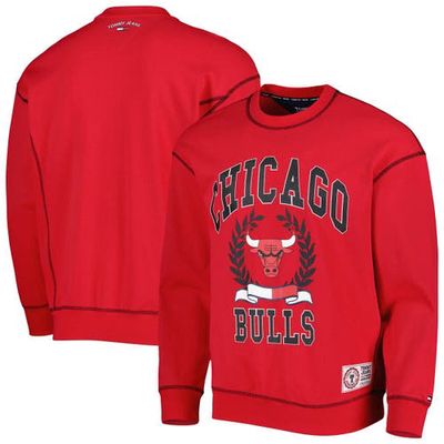 Men's Tommy Jeans Red Chicago Bulls Peter French Terry Pullover Sweatshirt