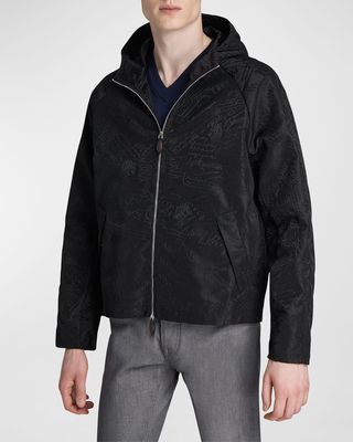 Men's Tonal Scritto Full-Zip Nylon Wind-Resistant Jacket