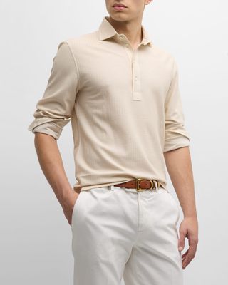 Men's Tonal Textured Stripe Polo Shirt