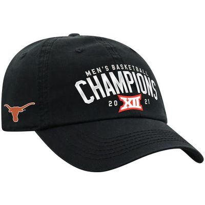 Men's Top of the World Black Texas Longhorns 2021 Big 12 Men's Basketball Conference Tournament Champions Locker Room Logo Adjustable Hat at