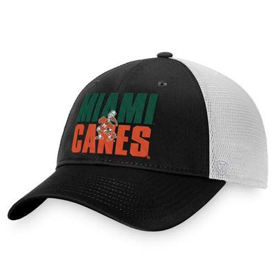 Men's Top of the World Black/White Miami Hurricanes Stockpile Trucker Snapback Hat