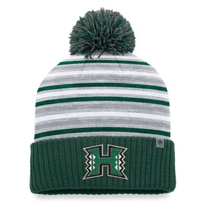 Men's Top of the World Green Hawaii Warriors Dash Cuffed Knit Hat with Pom