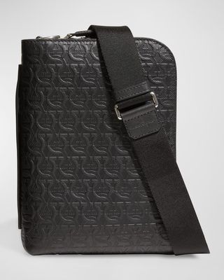 Men's Travel Gancini-Embossed Leather Shoulder Bag