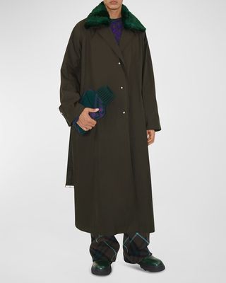 Men's Trench Coat with Faux-Fur Collar