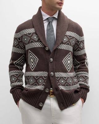 Men's Tribal Shawl Cardigan Sweater