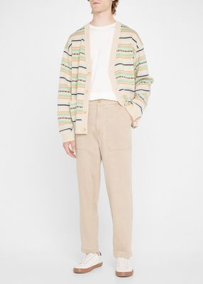 Men's Tribal Striped Jacquard Cardigan Sweater