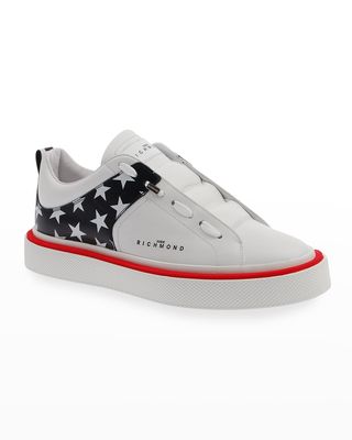 Men's Tricolor Star-Print Low-Top Sneakers