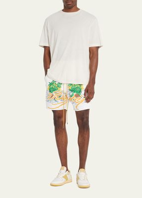 Men's Tropical Beach-Print Canvas Shorts