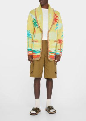 Men's Tropical Palm Sunset Cardigan Sweater