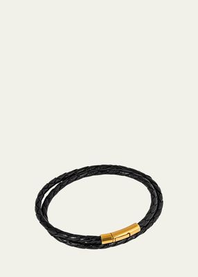 Men's Tubo Scoubidou 18K Gold Braided Leather Double Wrap Bracelet