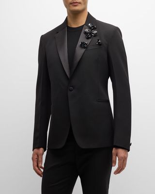 Men's Tuxedo Jacket with Floral Appliques