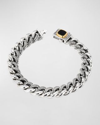 Men's Two-Tone Black Onyx Chain Bracelet