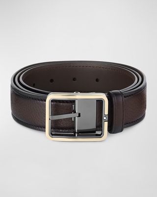 Men's Two-Tone Buckle Grained Leather Belt, 35mm