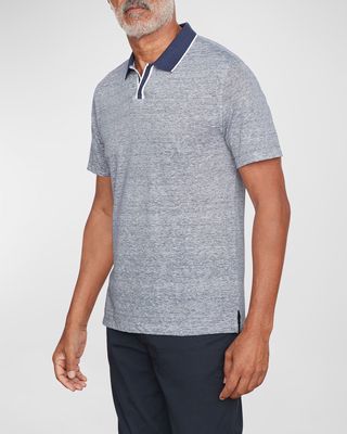 Men's Two-Tone Linen Johnny Collar Polo Shirt
