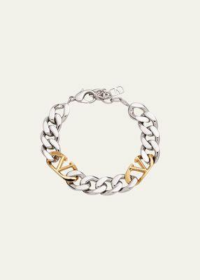 Men's Two-Tone V-Logo Chain Bracelet