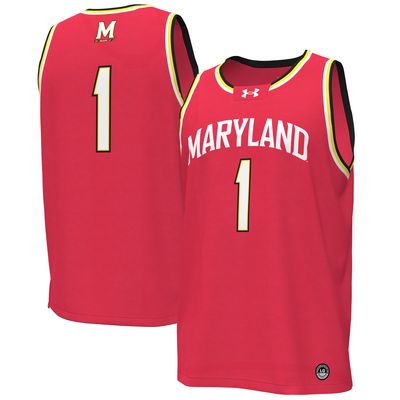 Men's Under Armour #1 Red Maryland Terrapins Replica Basketball Jersey