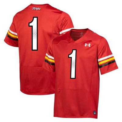 Men's Under Armour #1 Red Maryland Terrapins Replica Football Jersey