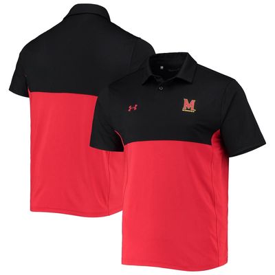 Men's Under Armour Black/Red Maryland Terrapins 2022 Blocked Coaches Performance Polo