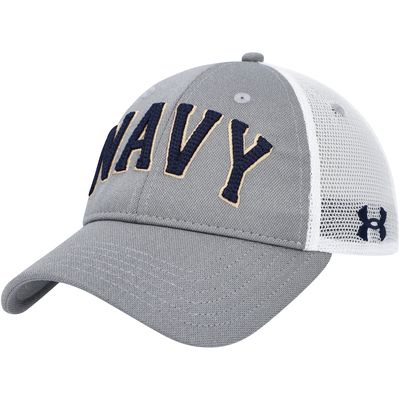 Men's Under Armour Gray Navy Midshipmen 2023 Sideline Trucker Adjustable Hat