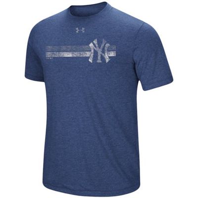 Men's Under Armour Heathered Navy New York Yankees Stripe Logo Tri-Blend T-Shirt in Heather Navy