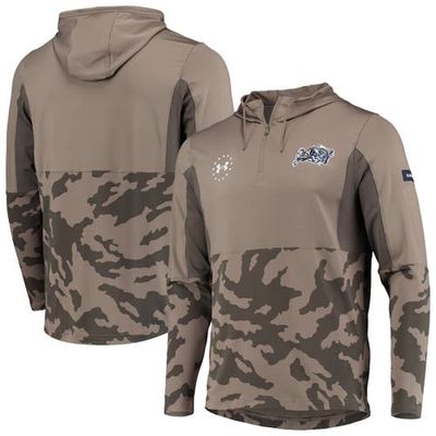 Men's Under Armour Olive Navy Midshipmen Military Appreciation Quarter-Zip Pullover Performance Hoodie Jacket