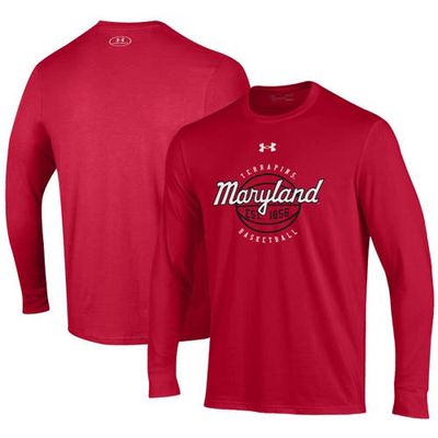 Men's Under Armour Red Maryland Terrapins Throwback Basketball Performance Cotton Long Sleeve T-Shirt