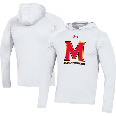 Men's Under Armour White Maryland Terrapins School Logo Raglan Long Sleeve Hoodie Performance T-Shirt