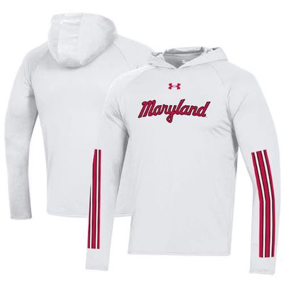 Men's Under Armour White Maryland Terrapins Throwback Tech Long Sleeve Hoodie T-Shirt