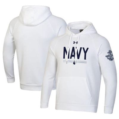 Men's Under Armour White Navy Midshipmen Silent Service All Day Pullover Hoodie