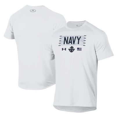 Men's Under Armour White Navy Midshipmen Silent Service Stacked Slim Fit Tech T-Shirt