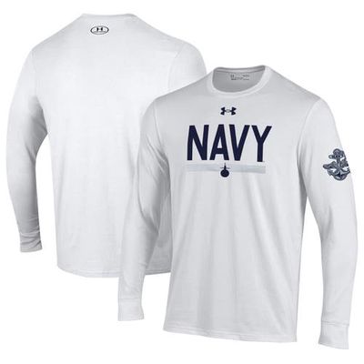Men's Under Armour White Navy Midshipmen Silent Service Sub Long Sleeve T-Shirt