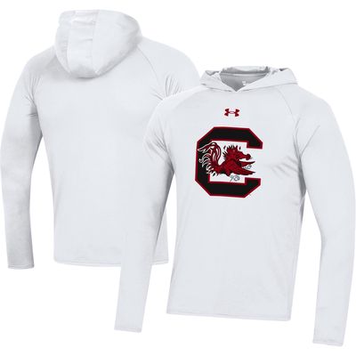 Men's Under Armour White South Carolina Gamecocks School Logo Raglan Long Sleeve Hoodie Performance T-Shirt