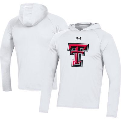 Men's Under Armour White Texas Tech Red Raiders School Logo Raglan Long Sleeve Hoodie Performance T-Shirt