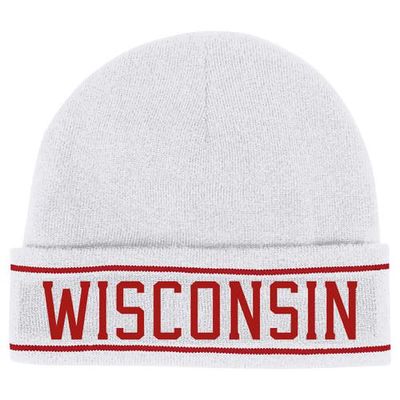 Men's Under Armour White Wisconsin Badgers 2023 Sideline Lifestyle Performance Cuffed Knit Hat