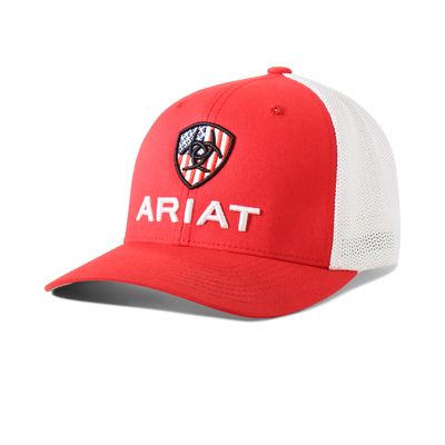 Men's Usa flag shield logo cap in Red Cotton, Size: OS by Ariat
