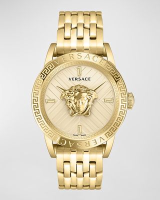 Men's V-Code Medusa Head IP Yellow Gold Bracelet Watch, 43mm